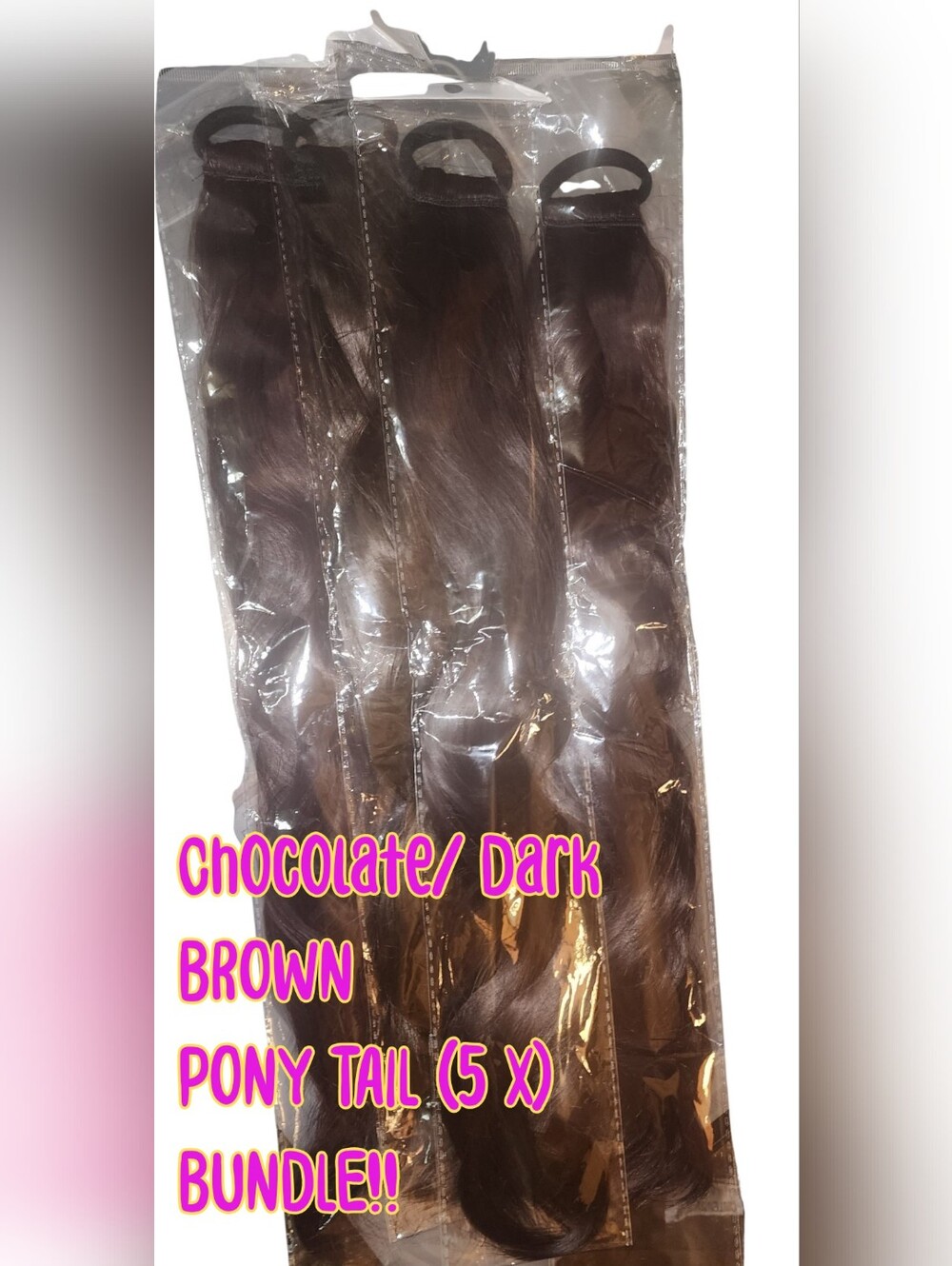 NEW Chocolate Dark Brown Ponytail Extension BUNDLED (5x)